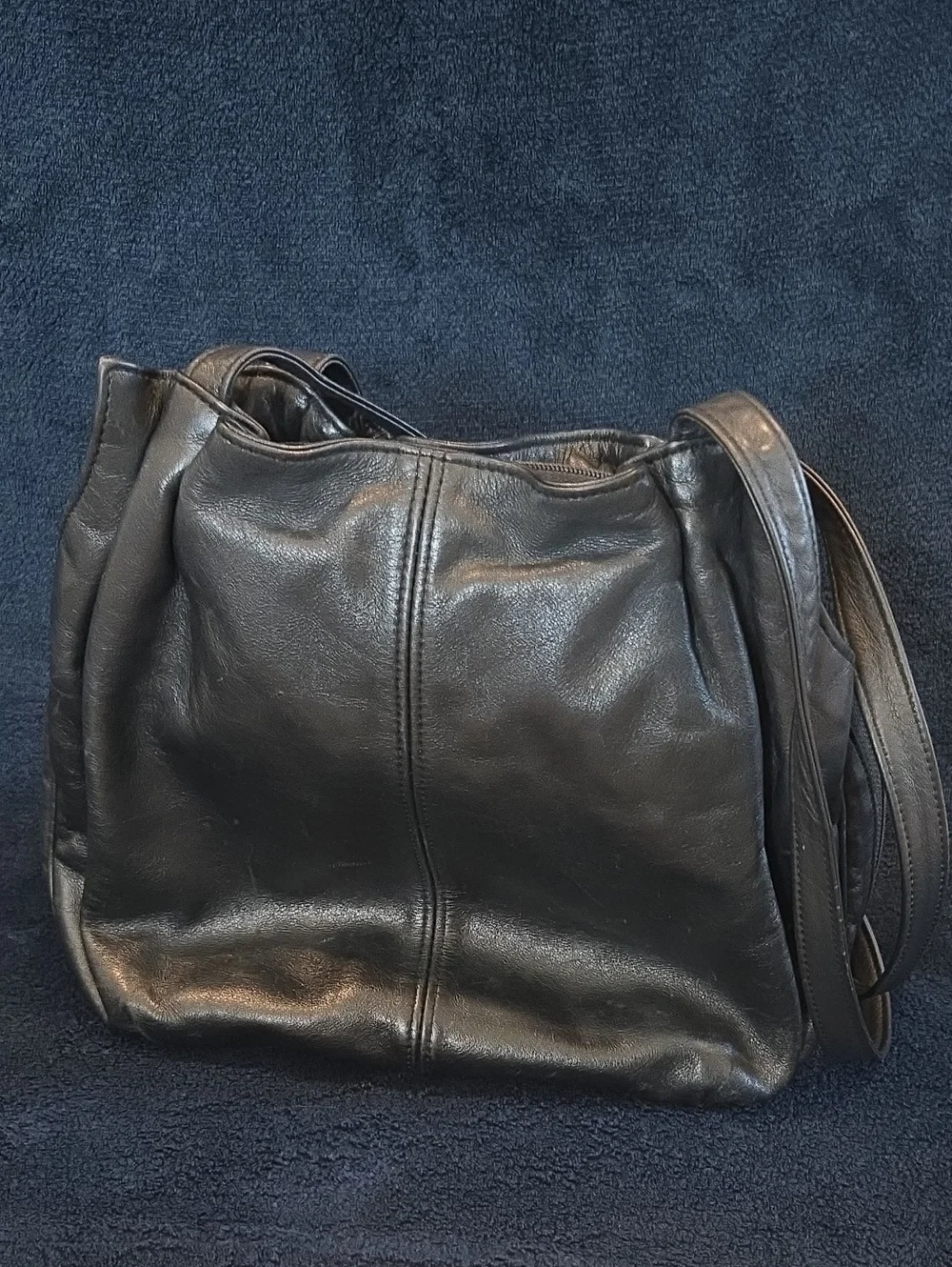 VINTAGE Black Genuine Leather Shoulder Bag